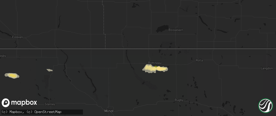 Hail map in Souris, ND on July 14, 2026