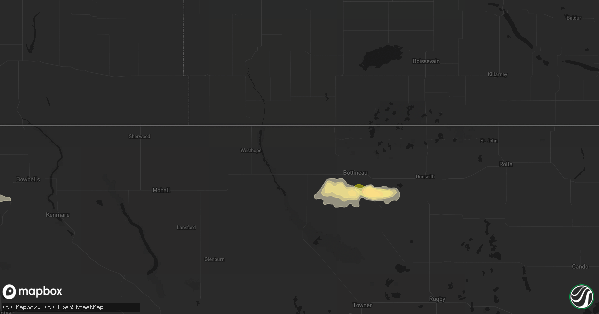 Hail map in Souris, ND on July 14, 2026