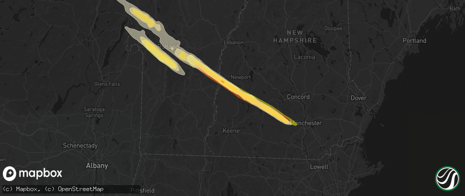 Hail map in South Acworth, NH on July 14, 2026