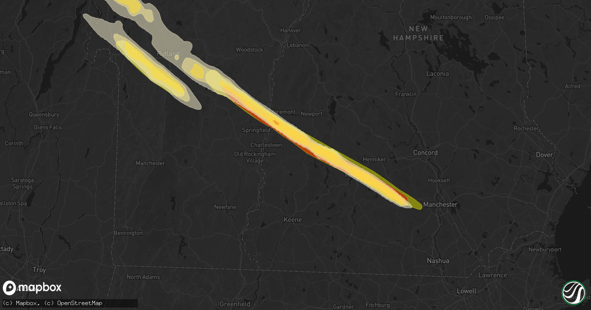 Hail map in South Acworth, NH on July 14, 2026
