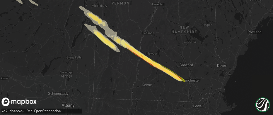 Hail map in Springfield, VT on July 14, 2026