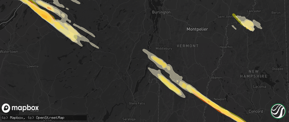 Hail map in Ticonderoga, NY on July 14, 2026