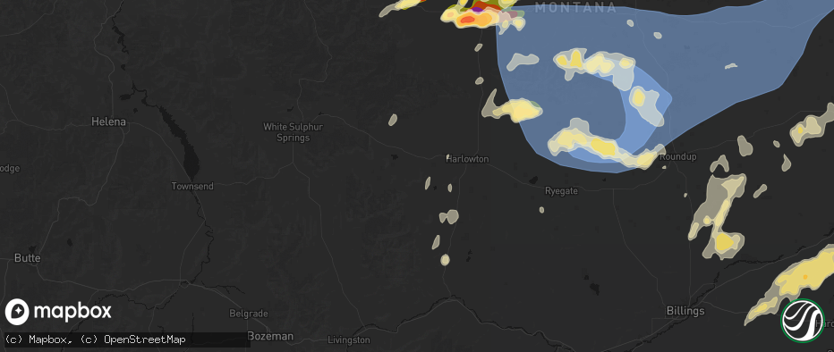 Hail map in Two Dot, MT on July 14, 2026