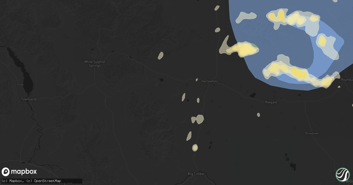 Hail map in Two Dot, MT on July 14, 2026