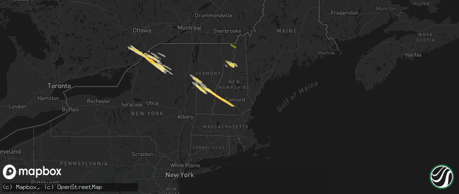 Hail map in Vermont on July 14, 2026