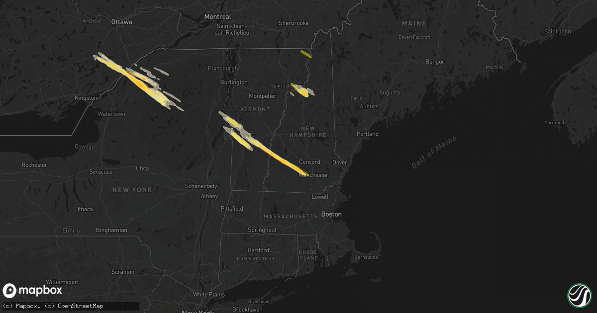 Hail map in Vermont on July 14, 2026
