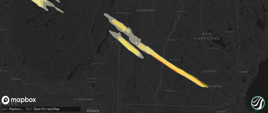 Hail map in Wallingford, VT on July 14, 2026