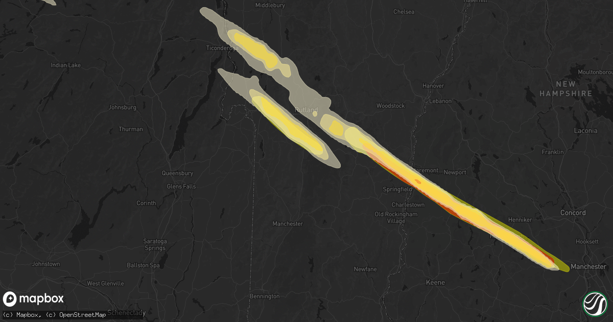 Hail map in Wallingford, VT on July 14, 2026