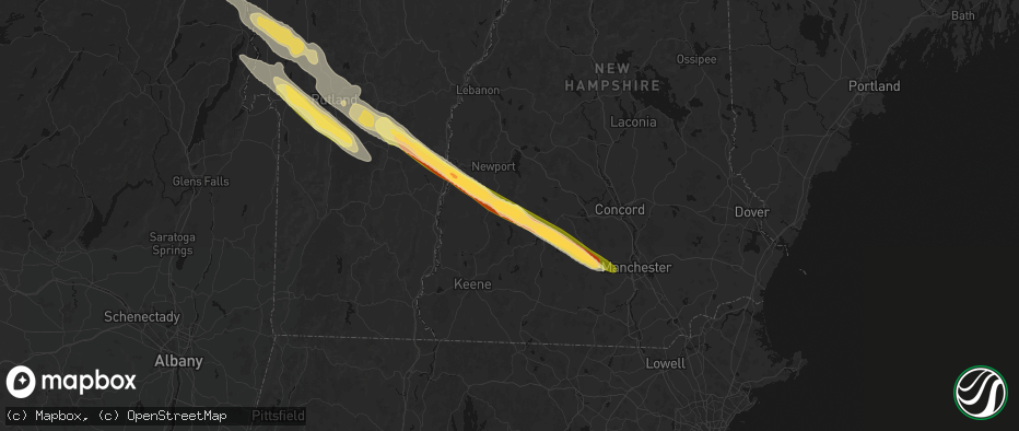 Hail map in Washington, NH on July 14, 2026