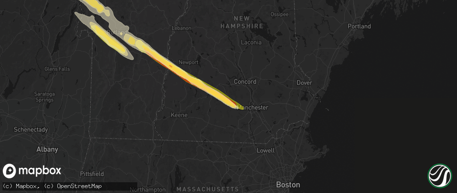 Hail map in Weare, NH on July 14, 2026