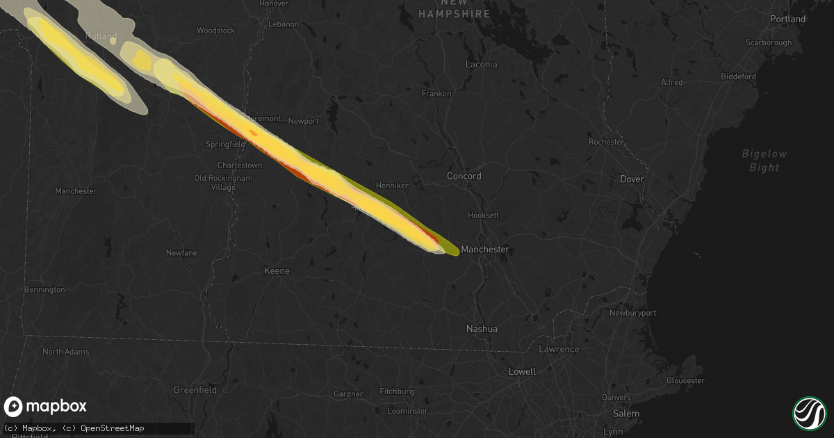 Hail map in Weare, NH on July 14, 2026