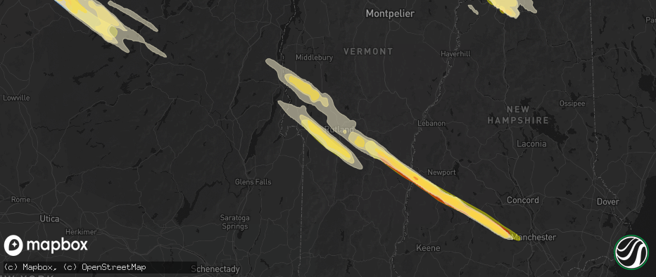 Hail map in West Rutland, VT on July 14, 2026