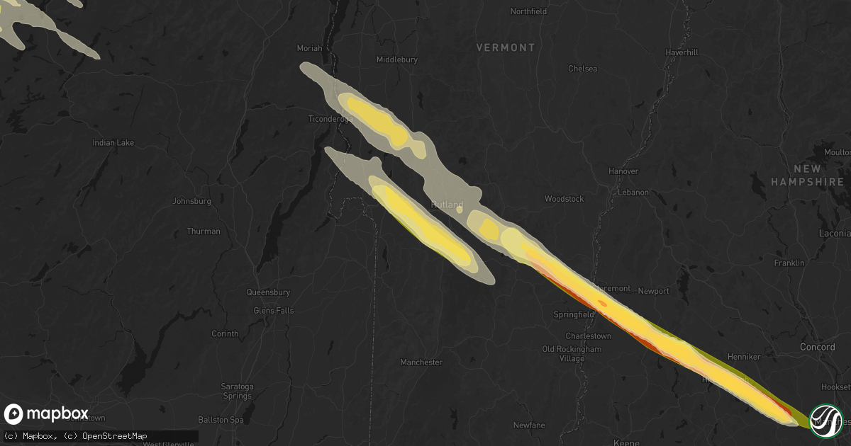 Hail map in West Rutland, VT on July 14, 2026