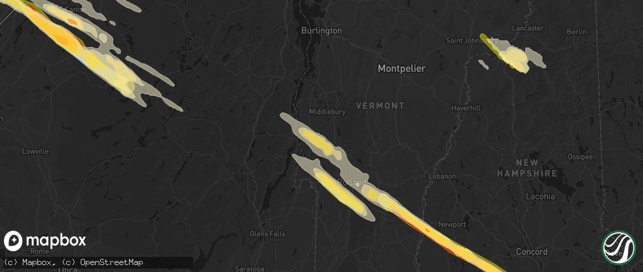 Hail map in Whiting, VT on July 14, 2026