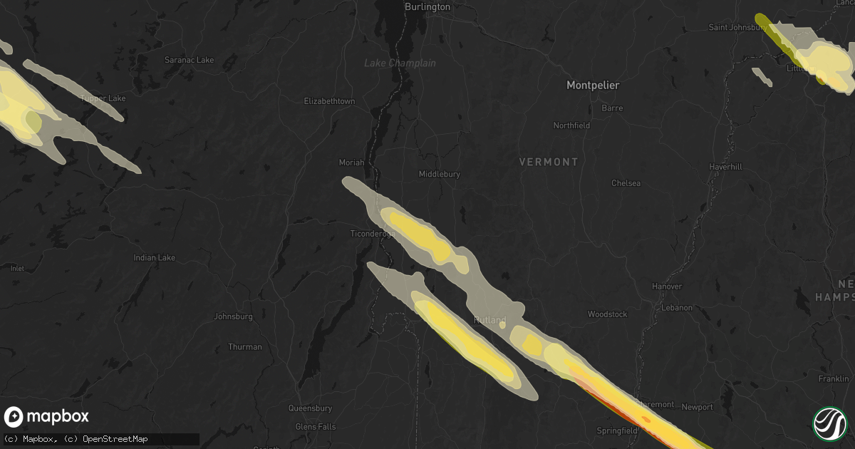 Hail map in Whiting, VT on July 14, 2026