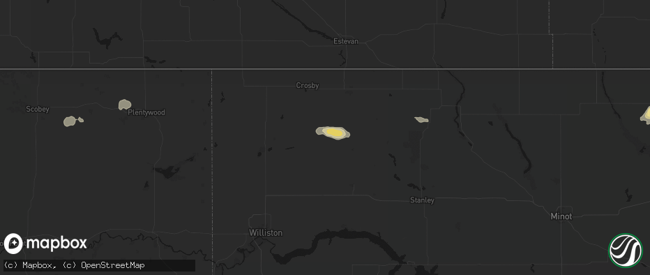 Hail map in Wildrose, ND on July 14, 2026