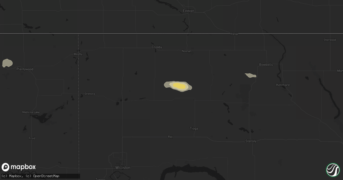 Hail map in Wildrose, ND on July 14, 2026