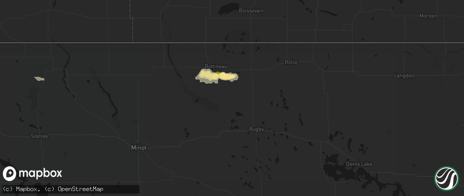 Hail map in Willow City, ND on July 14, 2026