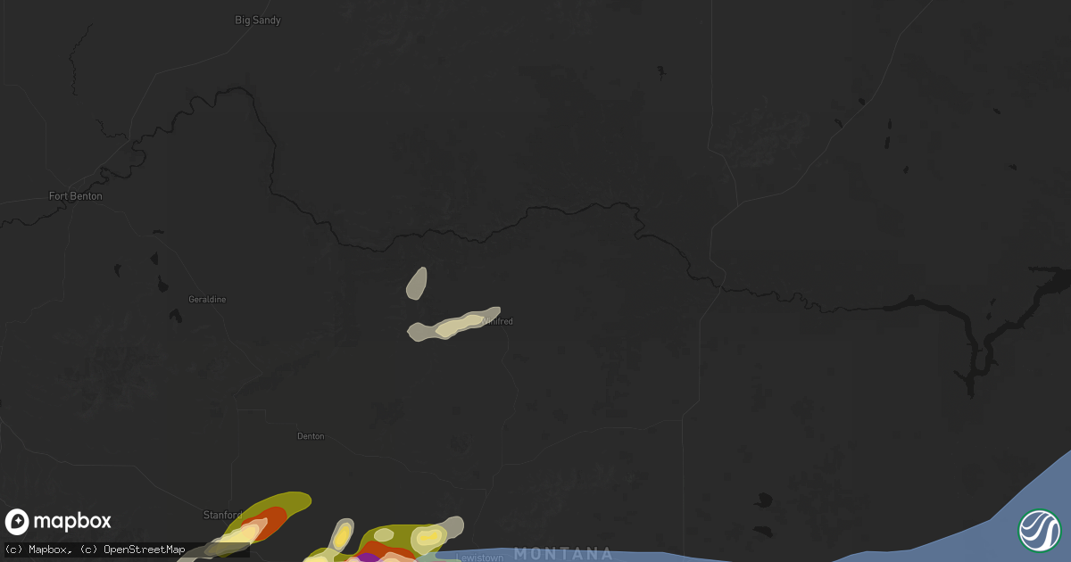 Hail map in Winifred, MT on July 14, 2026