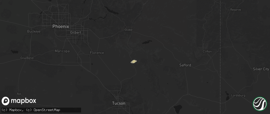 Hail map in Winkelman, AZ on July 14, 2026