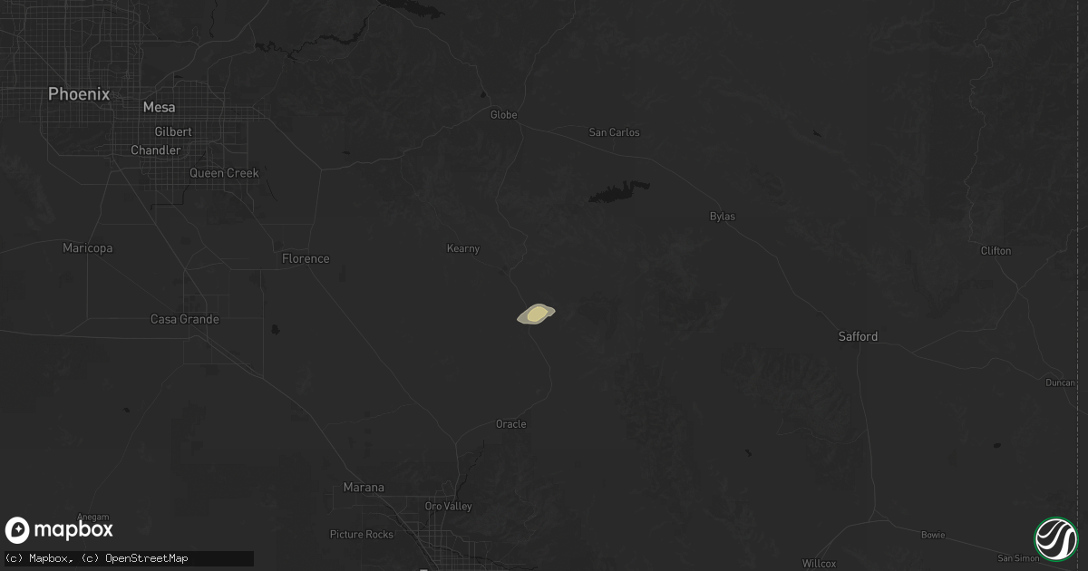 Hail map in Winkelman, AZ on July 14, 2026