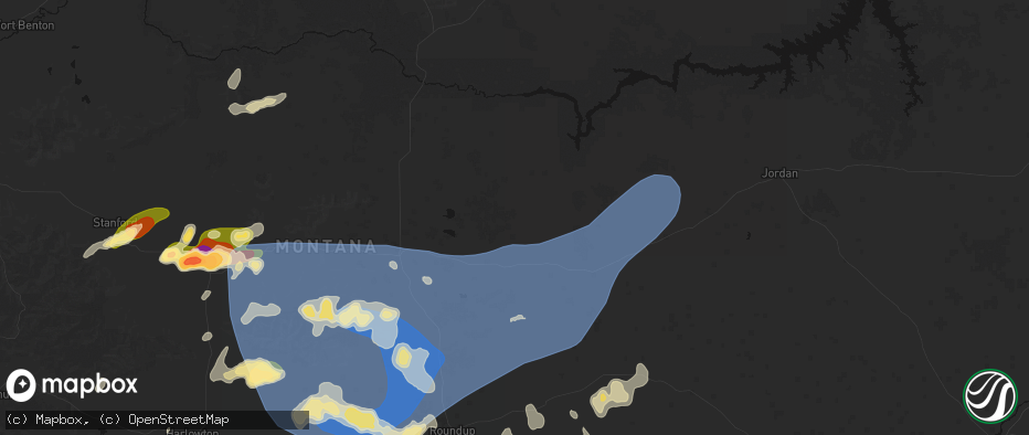 Hail map in Winnett, MT on July 14, 2026