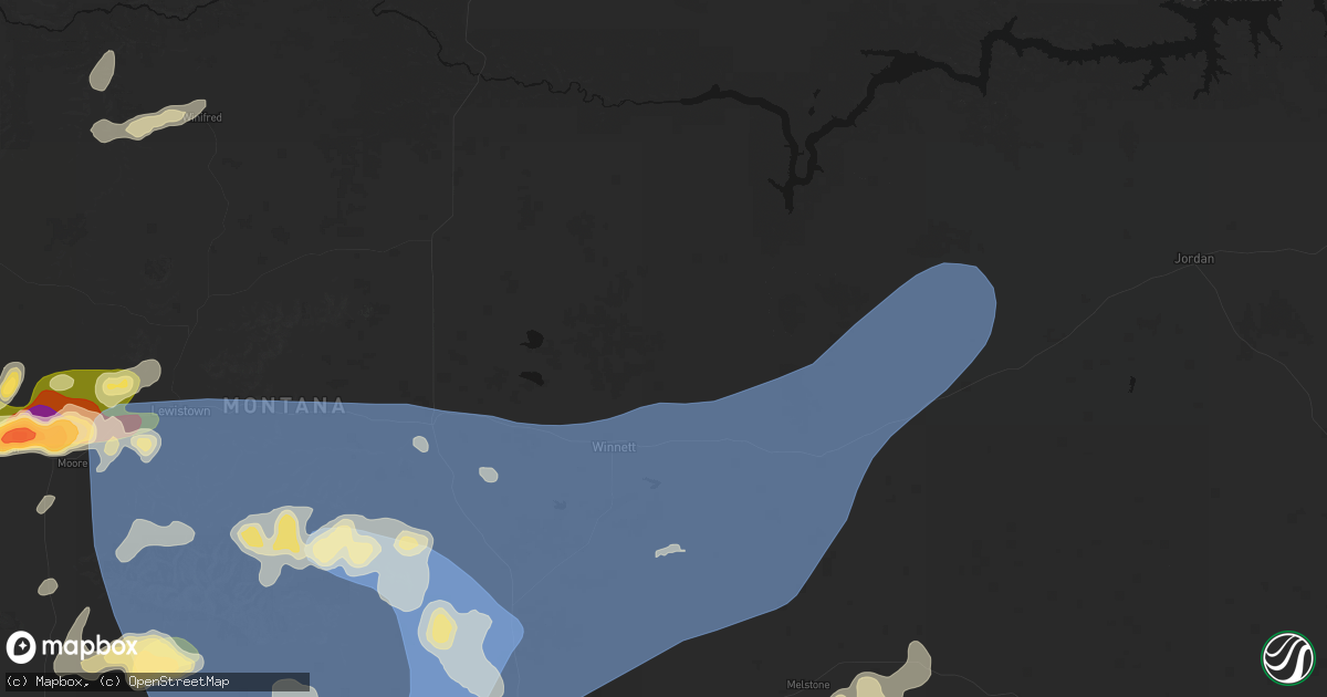 Hail map in Winnett, MT on July 14, 2026