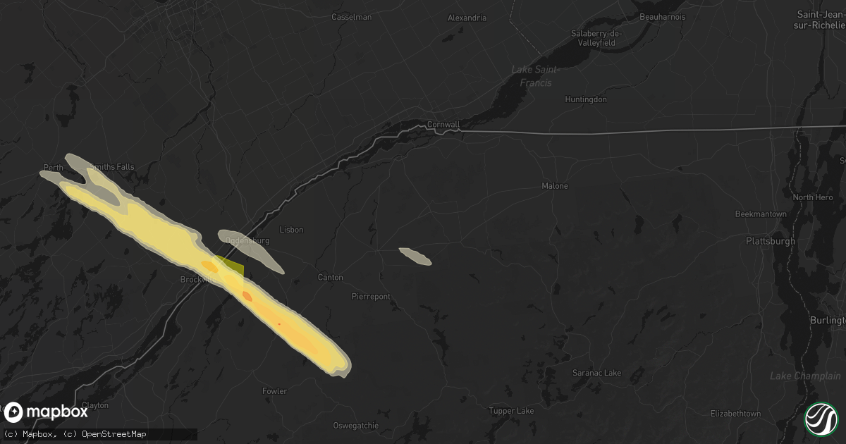 Hail map in Winthrop, NY on July 14, 2026
