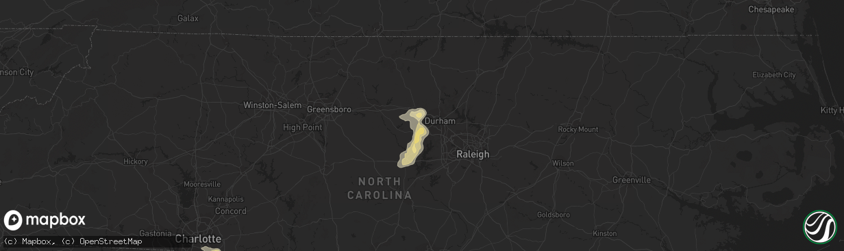 Hail map in Chapel Hill, NC on July 15, 2014