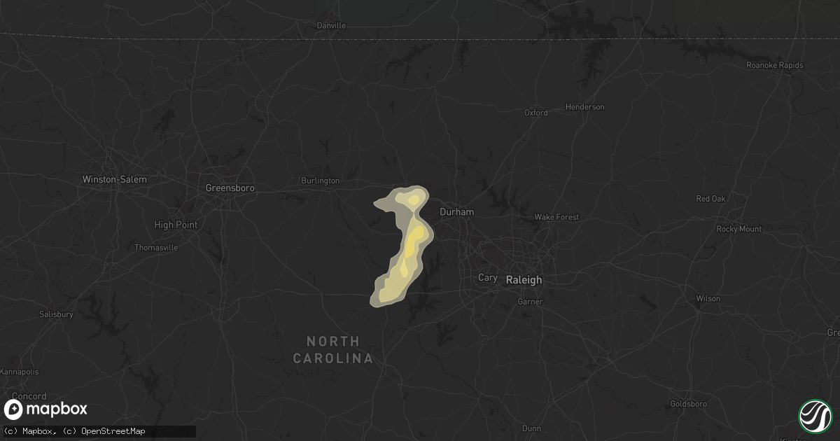 Hail map in Chapel Hill, NC on July 15, 2014