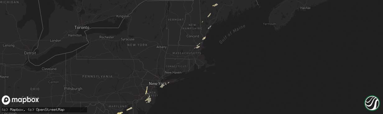 Hail map in Massachusetts on July 15, 2014