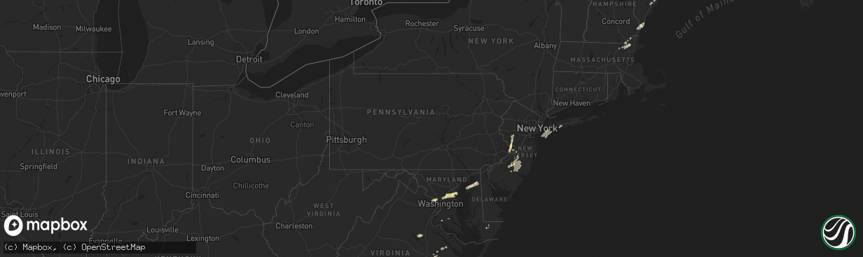 Hail map in Pennsylvania on July 15, 2014