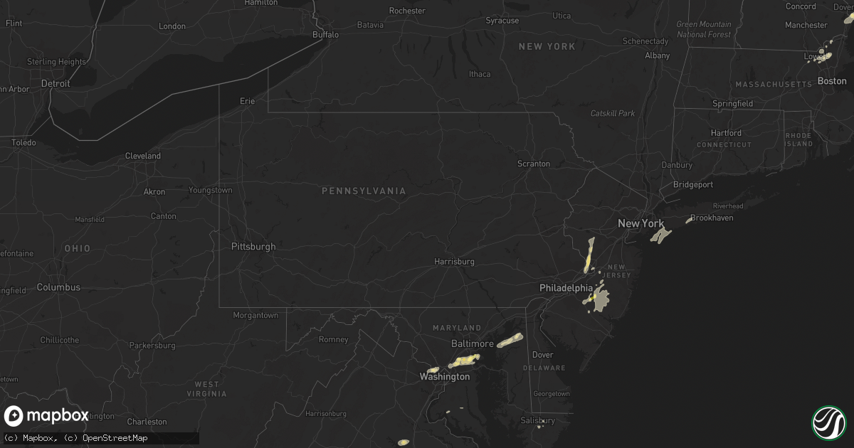 Hail map in Pennsylvania on July 15, 2014