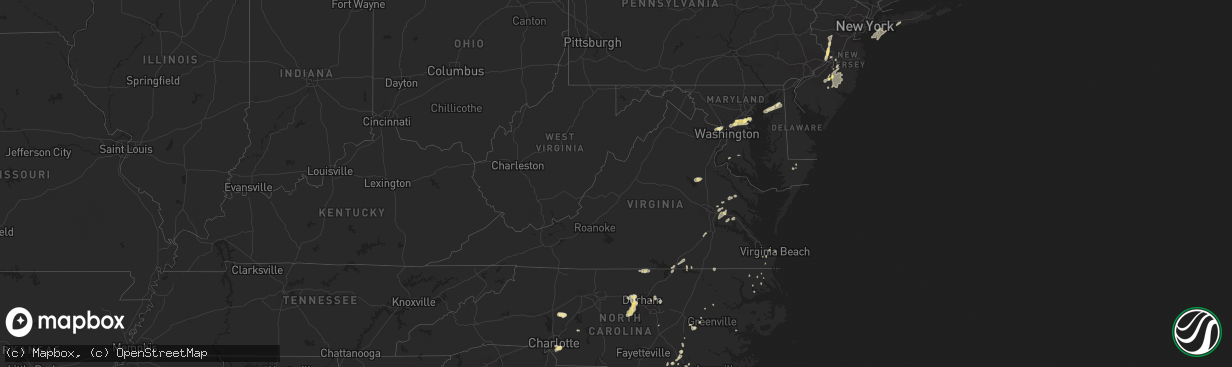 Hail map in Virginia on July 15, 2014