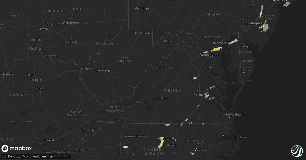 Hail map in Virginia on July 15, 2014