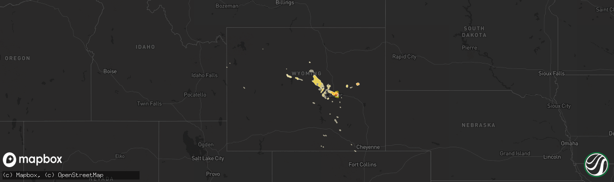 Hail map in Wyoming on July 15, 2014