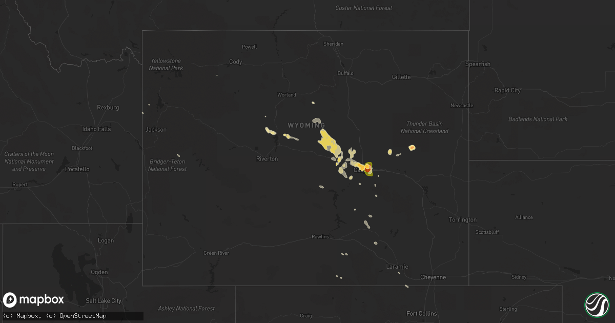 Hail map in Wyoming on July 15, 2014