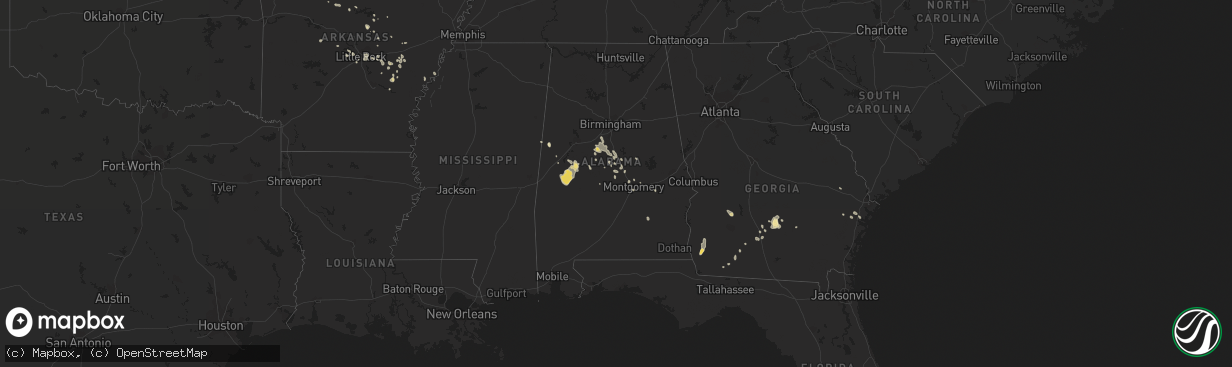 Hail map in Alabama on July 15, 2015