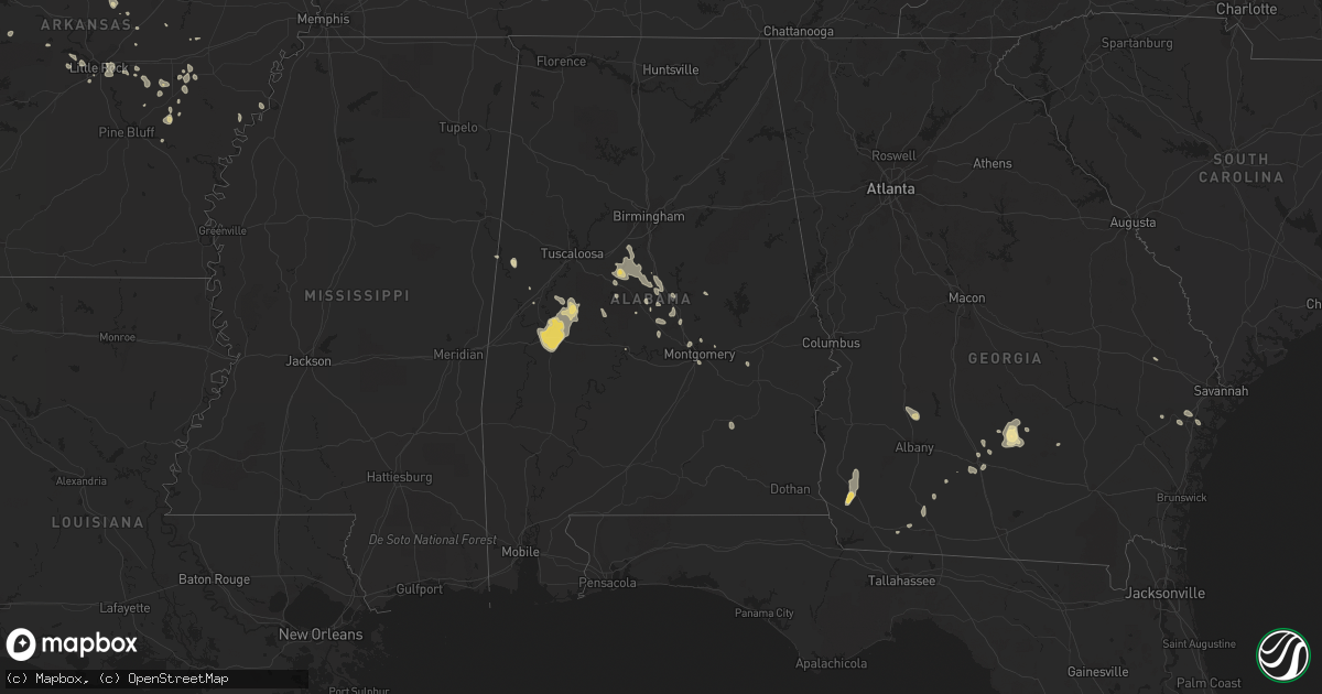 Hail map in Alabama on July 15, 2015