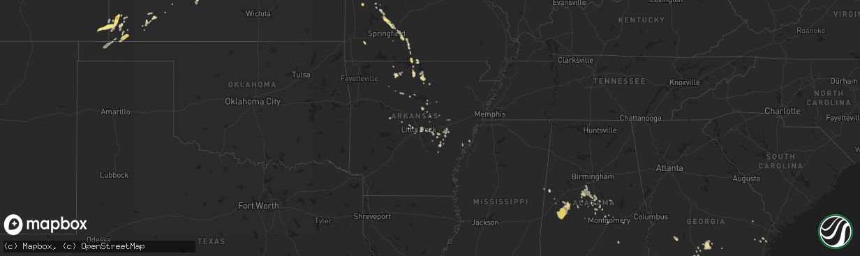 Hail map in Arkansas on July 15, 2015