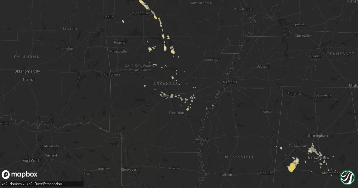 Hail map in Arkansas on July 15, 2015