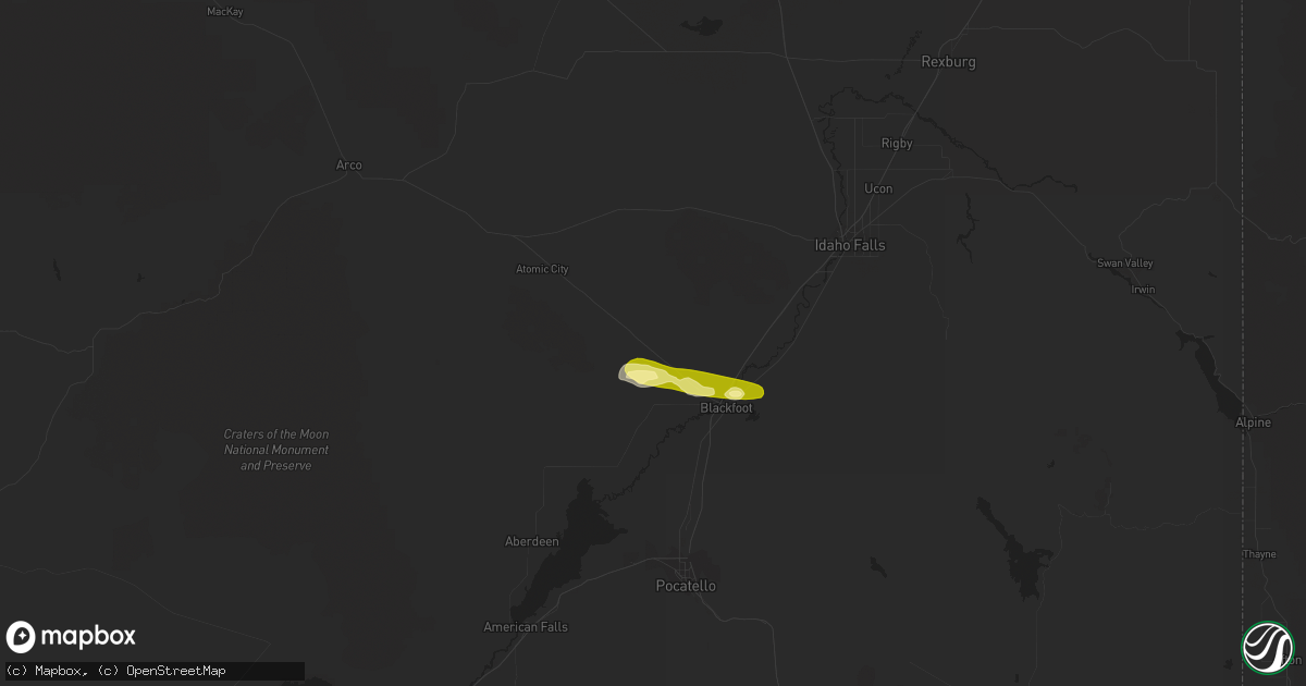 Hail map in Blackfoot, ID on July 15, 2015