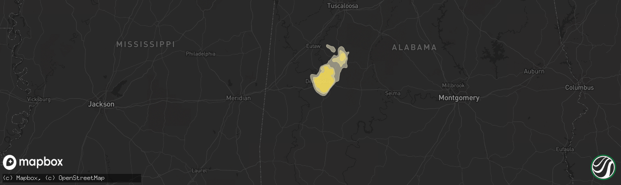 Hail map in Demopolis, AL on July 15, 2015