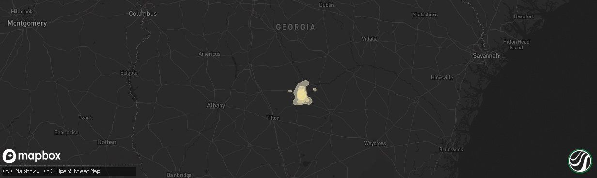 Hail map in Fitzgerald, GA on July 15, 2015