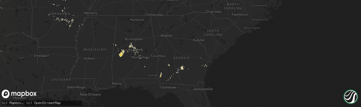 Hail map in Georgia on July 15, 2015