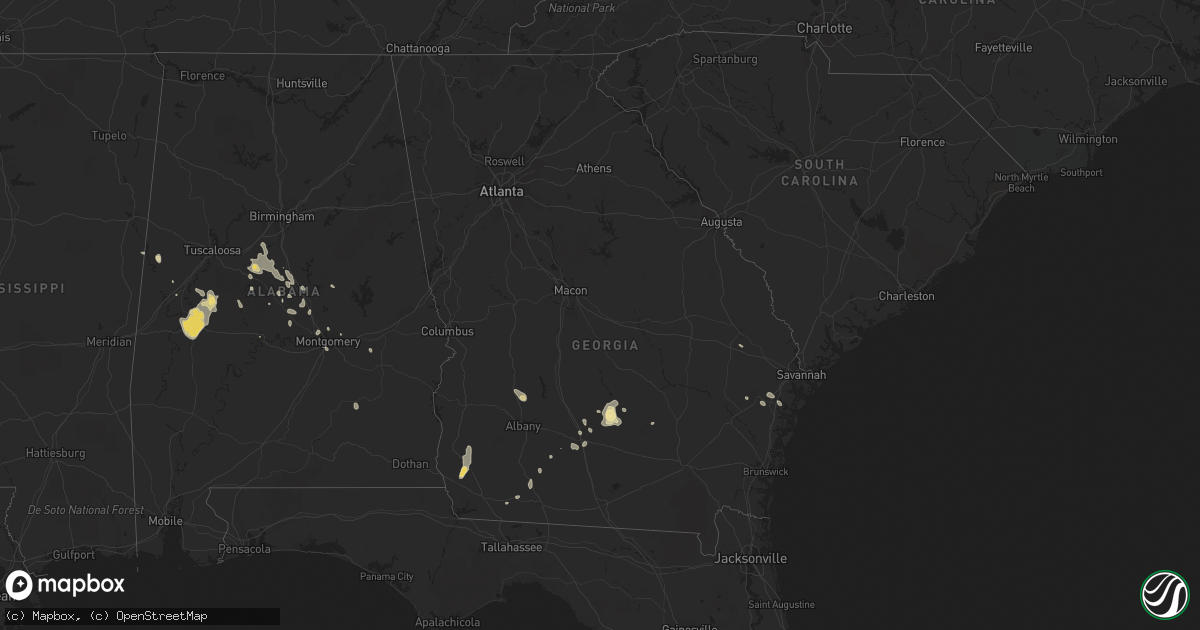 Hail map in Georgia on July 15, 2015
