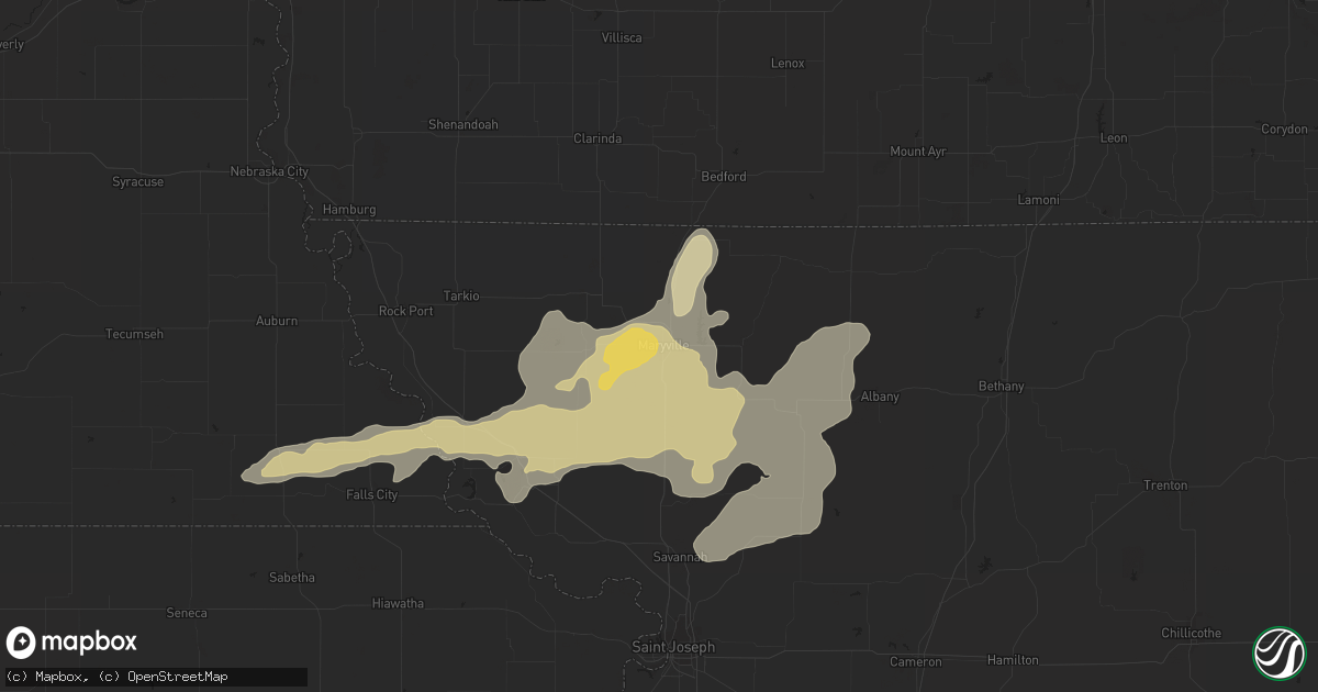 Hail map in Maryville, MO on July 15, 2015