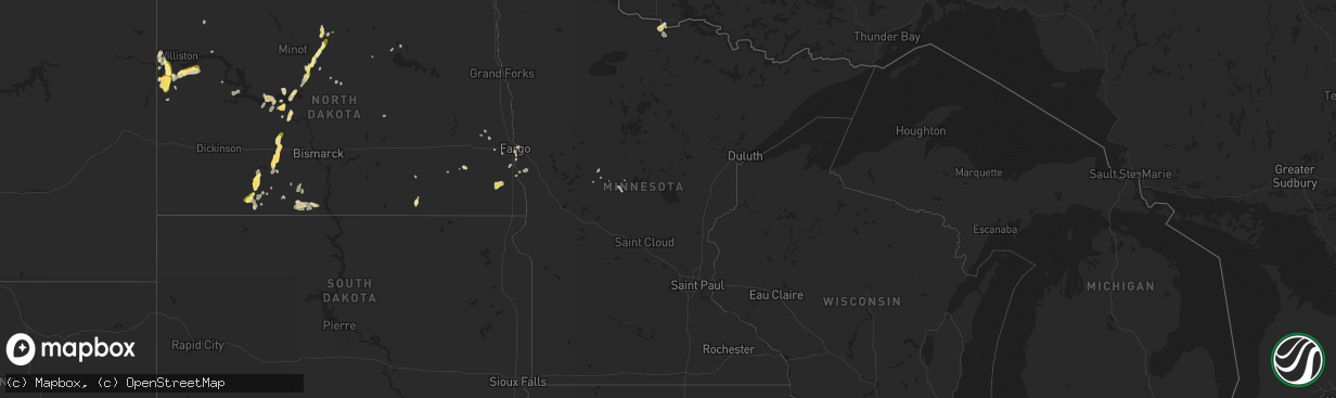 Hail map in Minnesota on July 15, 2015