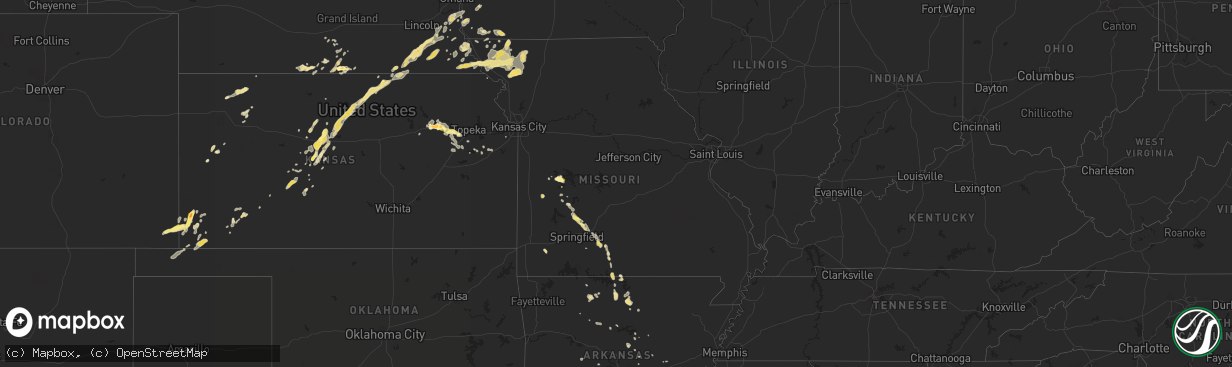 Hail map in Missouri on July 15, 2015