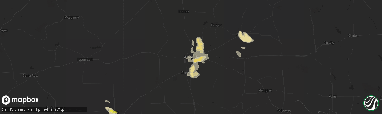 Hail map in Amarillo, TX on July 15, 2016